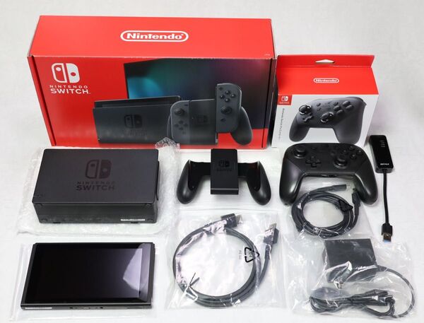 中古美品 Nintendo Switch 本体(Joy-Con無し)+Proコントローラーセット 有線LANアダプタ付き プロコン