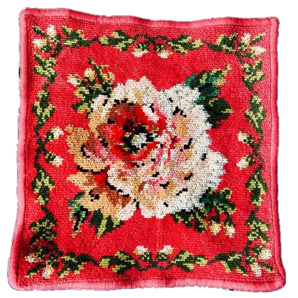 USED FEILERフェイラー タオルハンカチ 薔薇花柄 レッド シェニール織 値下げ交渉不可
