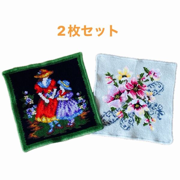 USED美品 FEILERフェイラー タオルハンカチ 2枚セット 花摘み 花柄 値下げ交渉不可