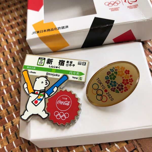 東京オリンピック JR東日本 新宿 NEWDAYS コカコーラ 記念ピンバッジセット 楕円形 TOKYO2020五輪
