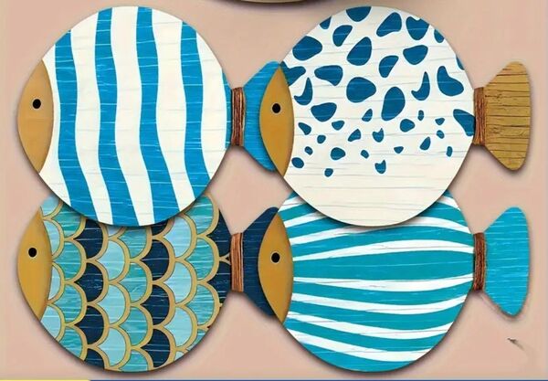 本日24時までの限定価格!木製コースター お魚さん♪4枚セット☆ 北欧雑貨 オシャレ