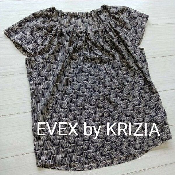 【新品特価】EVEX by KRIZIA 半袖シフォン系ブラウス ブラック×ベージュ 上質 定価18,000【フォロー割可】