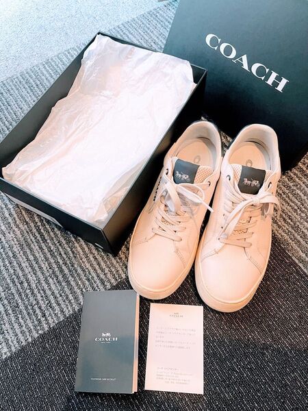 COACH レザースニーカー 箱付き 正規品 コーチ ネイビー US7 G4950 スニーカー