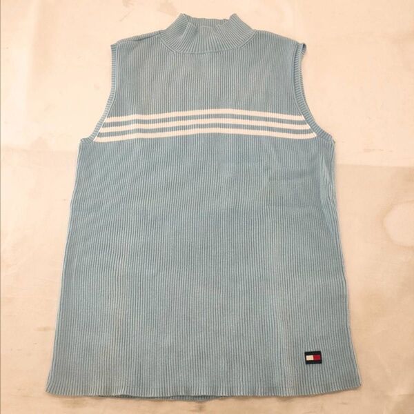 A-26【良品】TOMMY HILFIGER トミーヒルフィガー ノースリーブ セーター 水色 タンクトップ サイズL カットソー