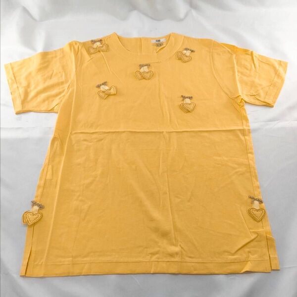 A-1【良品】QZ 半袖シャツ Tシャツ イエロー 黄色 ハート トップス カットソー ヴィンテージ カジュアル 半袖Tシャツ