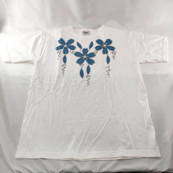 A-5【良品】半袖シャツ サイズXL Tシャツ 花柄 ホワイト 白 トップス カットソー ヴィンテージ 古着 半袖Tシャツ