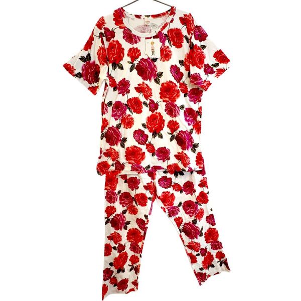 新品タグ付き★鴨居羊子 TUNIC 綿100% ルームウェア セットアップ 花柄 チュニック ココ パジャマ 部屋着 上下セット