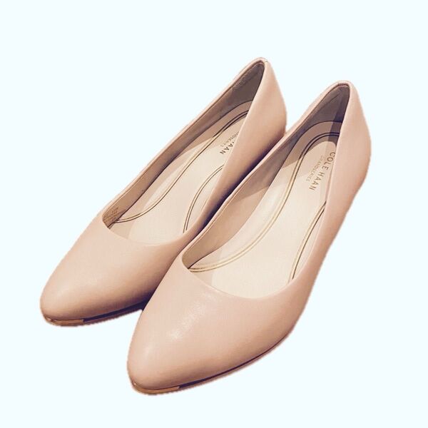 COLE HAAN コールハーン 23.5 ウェッジ パンプス ヒール グランド アーモンドトゥ ゴールドライン ピンク ベージュ
