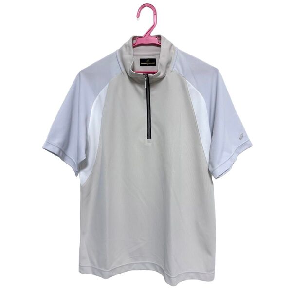 【新品タグ付き】MIZUNO ミズノ ハーフジップ 半袖 ポロシャツ M ライトベージュ メンズ ゴルフウェア グレー GOLF