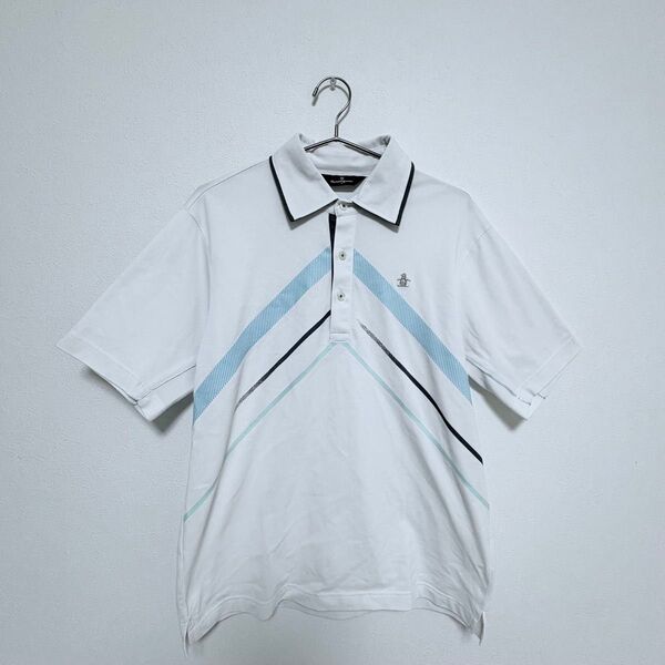 マンシングウェア メンズ ポロシャツ 半袖 ネッククーラー 白×ブルー L 水色 ホワイト Munsingwear 夏 ゴルフ