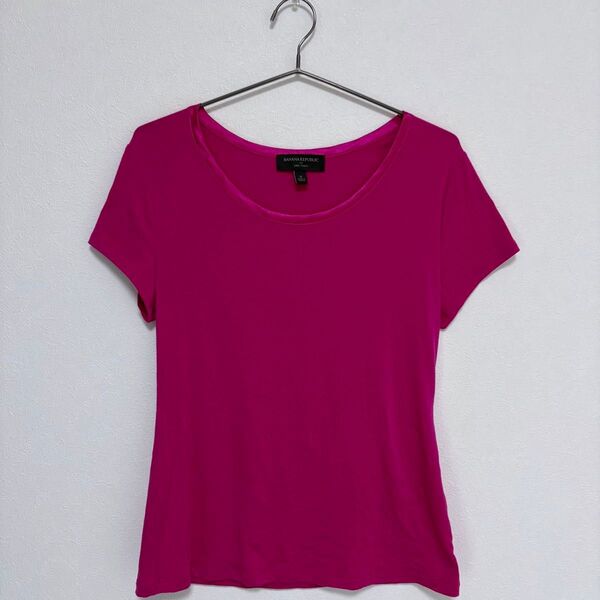 Banana Republic サテン切替 半袖カットソー S M ピンク バナリパ Tシャツ バナナリパブリック トップス 夏