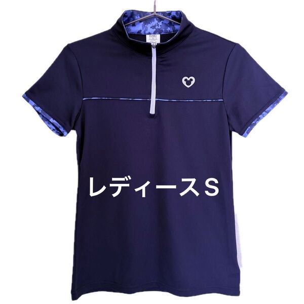 IGNIO × Disney コラボ ポロシャツ S ミッキー&ミニー ディズニー ハーフジップ ゴルフウェア 半袖 ネイビー 紺