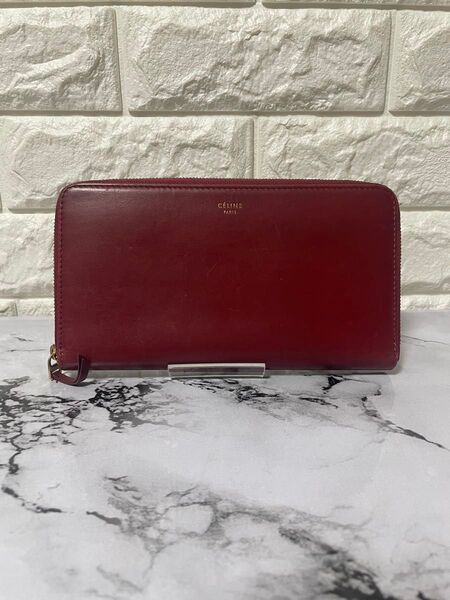CELINE セリーヌ ラウンドファスナー 長財布 レザー 赤 レッド