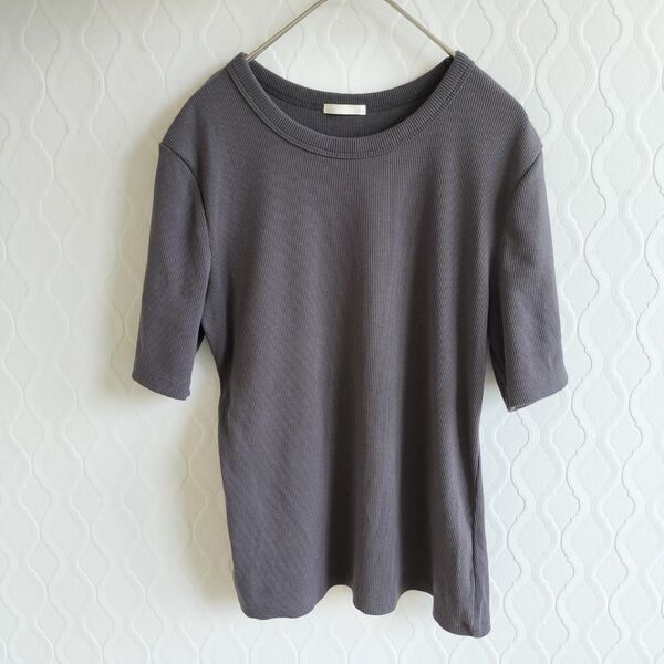 ジーユー GU リブ素材 半袖Tシャツ【L】トップス グレー 無地 シンプル