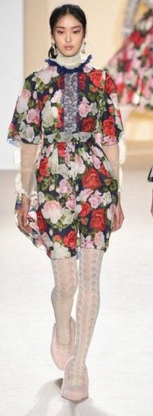 高級 イタリア製 ブルーガール 花柄シフォンワンピース 黒 バラ フレアワンピース