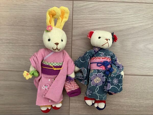ぬいぐるみ 和装ちりめんぬいぐるみ 和装ぬいぐるみ 着物のぬいぐるみ うさぎ&ベア 2体セット
