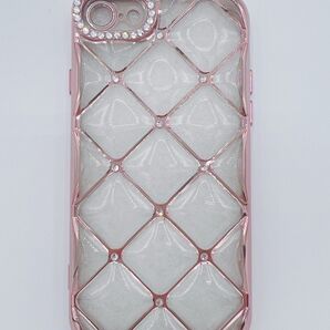 iPhoneSE3/SE2ケース シルバーストーンメタリッククリア ピンク