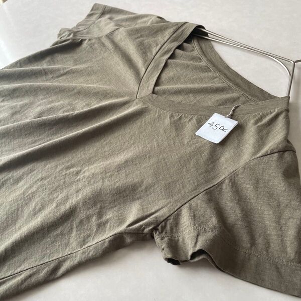 【タグ付き】45R Tシャツ カーキ サイズ2 コットン100% Vネック 日本製