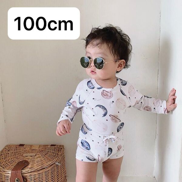 水着 男の子 3点セット 帽子長袖ズボン ラッシュガード 100cm 女の子 スイムウェア 子供 惑星 スイミング プール