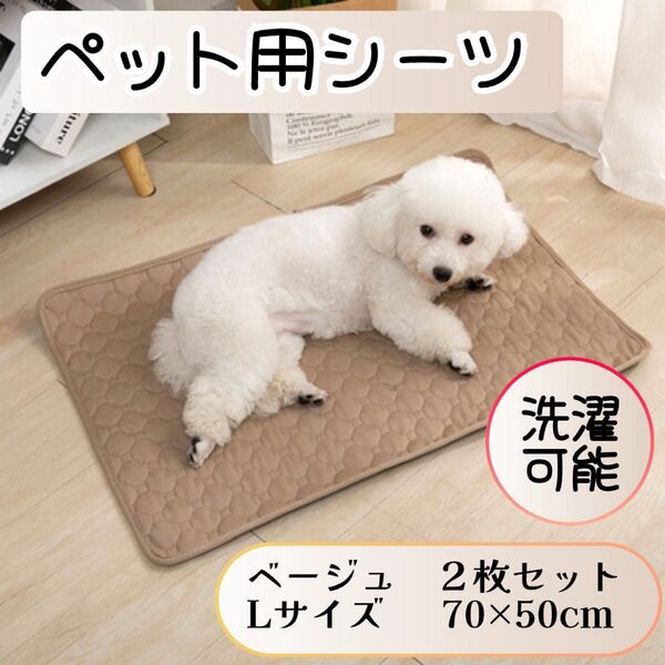 吸水ペットシーツ 洗濯可 2枚 L ベージュ ペットトイレマット おしっこシート 洗える トイレシート 犬