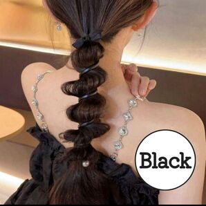 ポニーフック 黒 ヘアコイル コイルアップ 時短 ポニーテール 韓国 簡単 アレンジ ブラック ヘアアクセサリー リボン