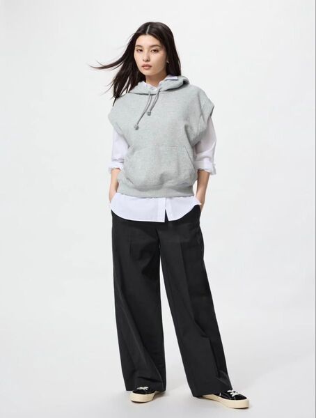 ユニクロ ワイドチノパンツ Sサイズ 裾直し済み ブラック 黒