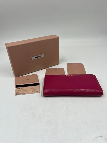 MIU MIU ミュウミュウ 長財布 ラウンドファスナー MADRASレザー ピオニア ピンク 正規品 ギャランティカード付き