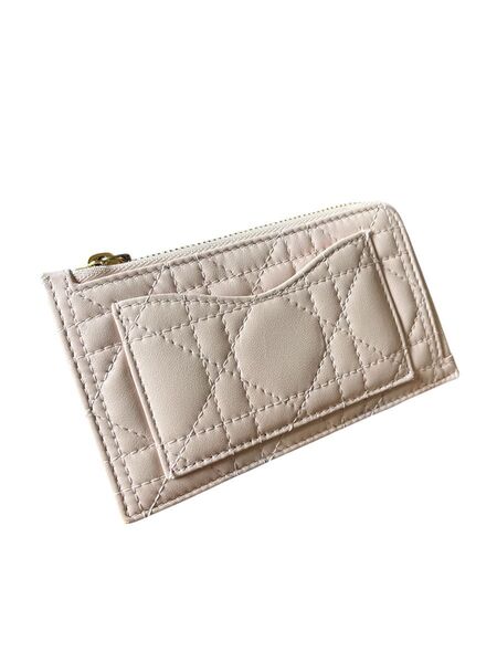 美品 Christian Dior ディオール カナージュ レザー カードウォレット ピンク系 チャーム付き カードホルダー