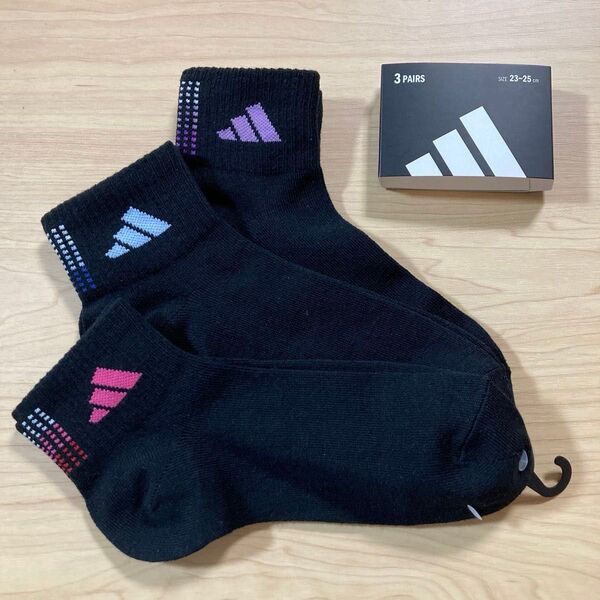 adidas アディダス靴下 レディースソックス 23~25cm 3足組 黒 ブラック
