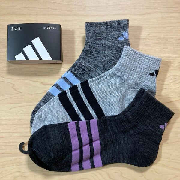 adidas アディダス 靴下 レディースソックス 23~25cm 3足組 スリーストライプス おしゃれ 杢カラー