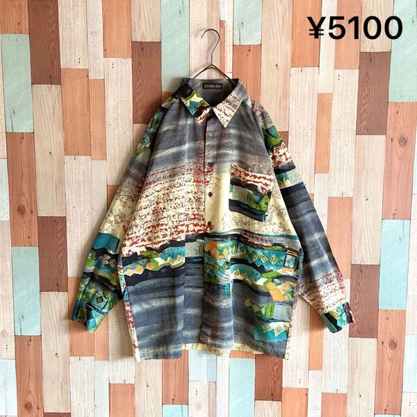 90s 00s vintage 国産古着 ボックスシャツ 総柄 奇抜 y2k