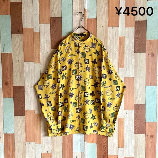 90s 00s vintage 古着 総柄 バンドカラーシャツ 国産 y2k
