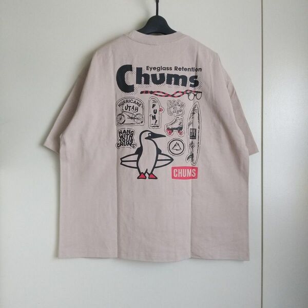 チャムス ムラサキスポーツ別注 半袖Tシャツ バックプリント アーカイブデザイン グレージュ XLサイズ 新品