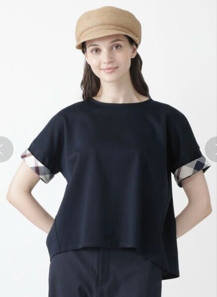 ブルーレーベルクレストブリッジ 半袖 カットソー Tシャツ チェック ネイビー 38
