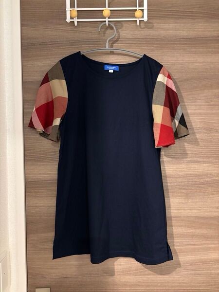 美品 ブルーレーベルクレストブリッジ BLUE LABEL カットソー 半袖 Tシャツ チェック ネイビー 38