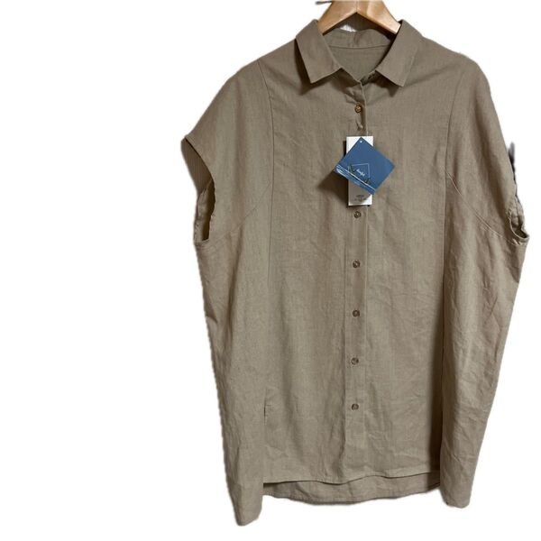 襟付きTシャツ チュニック 半袖 L ベージュ dearful ディアフル あや ゆるシルエットブラウス