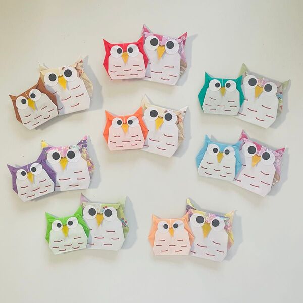 折り紙 敬老の日 フクロウ親子 8個セット ハンドメイド