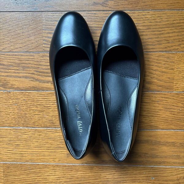 AQUA LADY 本革 パンプス 5E 23cm ブラック ヒール 4cm
