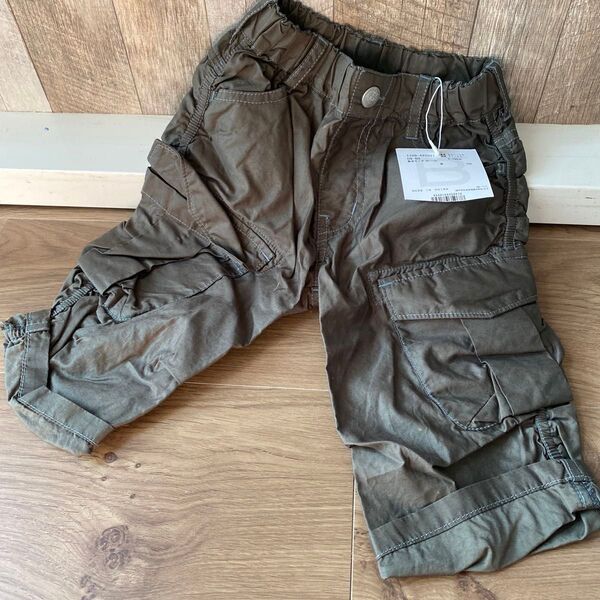 新品 未使用 BeBe ★ 訳あり パンツ ズボン 100 95 90 キッズ 子供 カーゴパンツ ハーフパンツ カーキ 即日発送