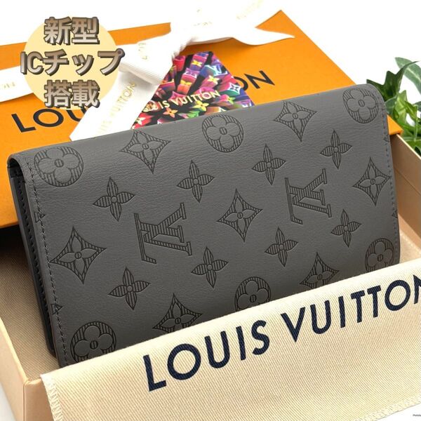 【現行品】 ルイヴィトン ポルトフォイユ ブラザ モノグラムシャドウ グレー 二つ折り長財布 Louis Vuitton メンズ