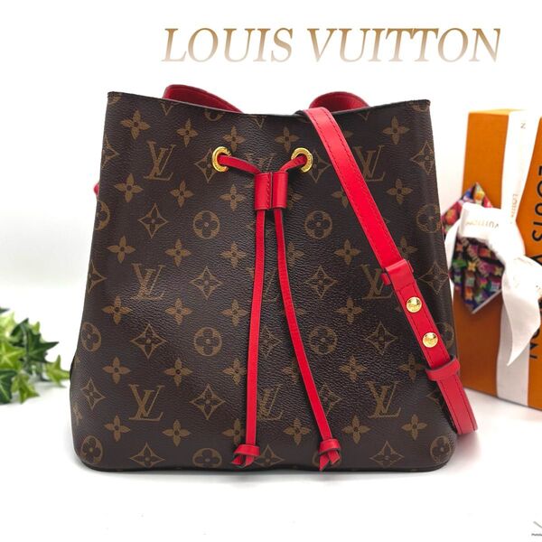 ルイヴィトン ネオノエ トートバッグ ショルダーバッグ モノグラム 赤 斜め掛け LOUIS VUITTON レディース