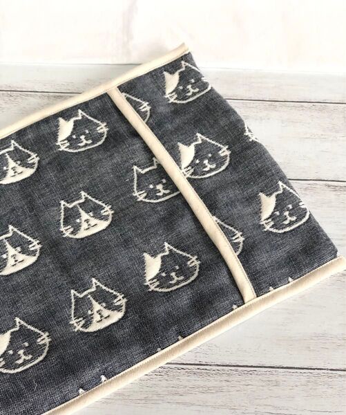 ふんわりガーゼのアイス枕カバー ネコ ネイビー ハンドメイド アイスノン fuwara