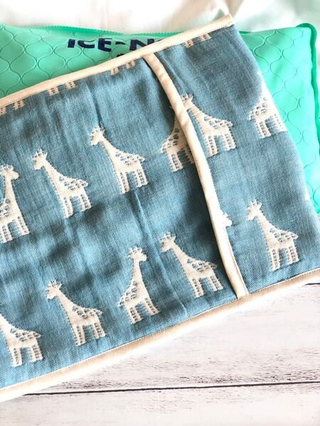ふんわりガーゼのアイス枕カバー キリン ブルー ハンドメイド 氷枕 アイスノン fuwara