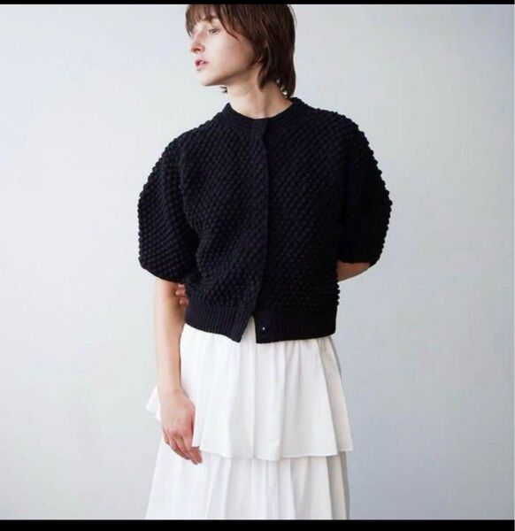 CLANE 3D DOT HALF SLEEVE KNIT CARDIGAN