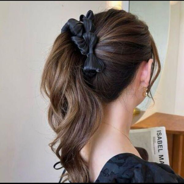 ブラック リボン バナナクリップ ヘアアクセサリー おしゃれ 可愛い 黒 韓国