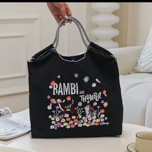 刺繍エコバッグ バンビ ウサギ トートバッグ ロープバッグ