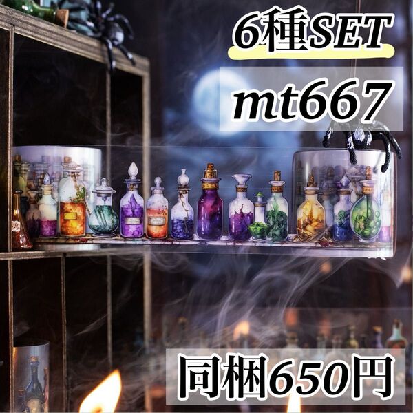 mt667 女巫的魔薬瓶6種 ボトル 瓶 花 マステ 海外 マスキングテープ コラージュ素材 レトロ ジャンクジャーナル ボトル