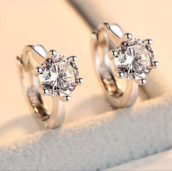 高級 CZ ダイヤモンド 一粒ダイヤ リング ピアス フープピアス シルバー シンプル 小ぶり 華奢 上品 高見え ジュエリー