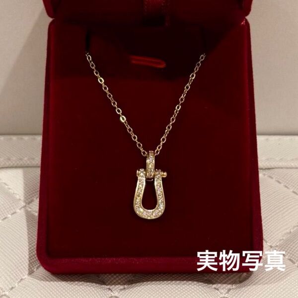 高級 CZ ダイヤモンド ホースシュー ネックレス ゴールド 高見え ブランド ジュエリー キラキラ パヴェ メンズ レディース