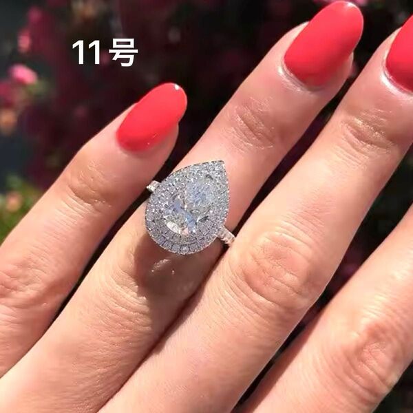 高級 SONA ダイヤモンド ペアシェイプ ドロップ リング パヴェ シルバー 指輪 雫 高見え ジュエリー ブランド 結婚式